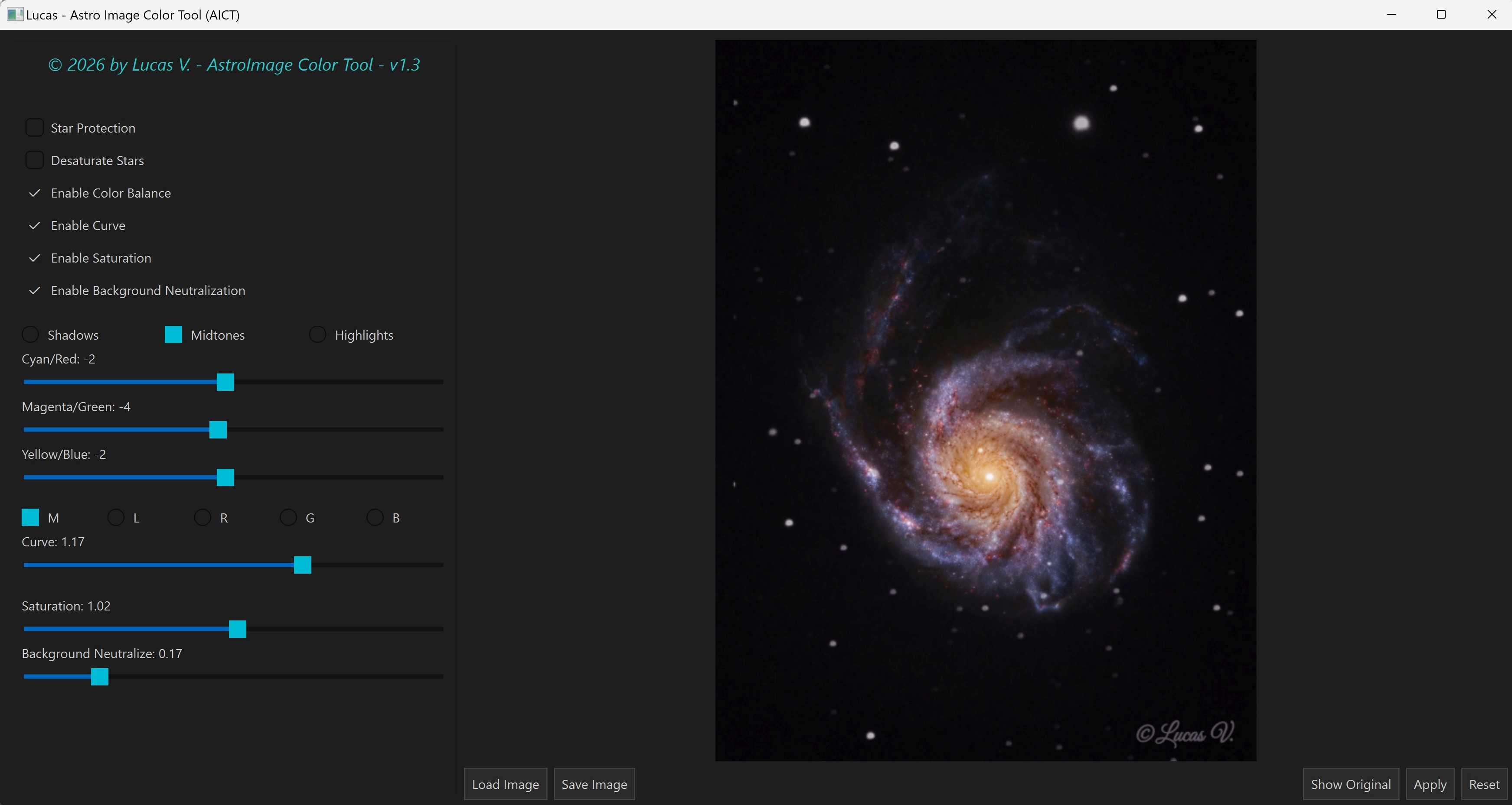 AstroImage Stretch Tool interface for astrophotography processing preview