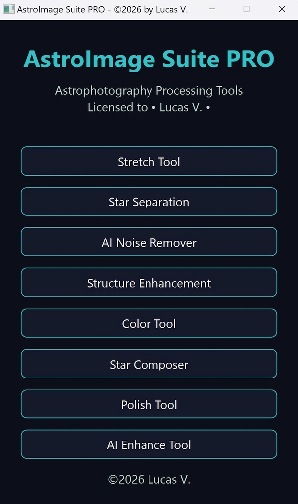 AstroImage Stretch Tool interface for astrophotography processing preview